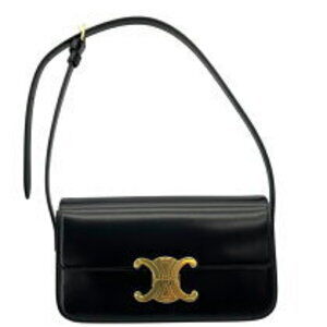 Celine Claude Shoulder Bag Black Shiny Calfskin